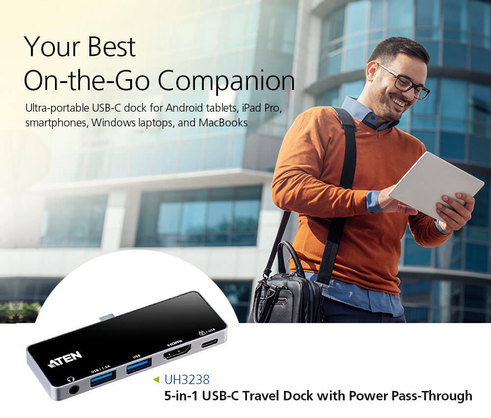 Aten UH3238 USB-C Travel Dock with Power Pass-Through 1