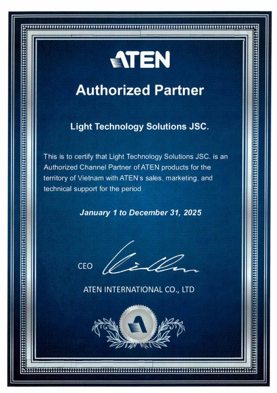 Giấy chứng nhận LightJSC là nhà phân phối chính thức ATEN tại Việt Nam năm 2025