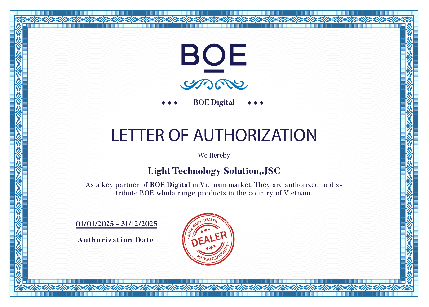 LightJSC được ủy quyền phân phối toàn bộ sản phẩm BOE tại Việt Nam