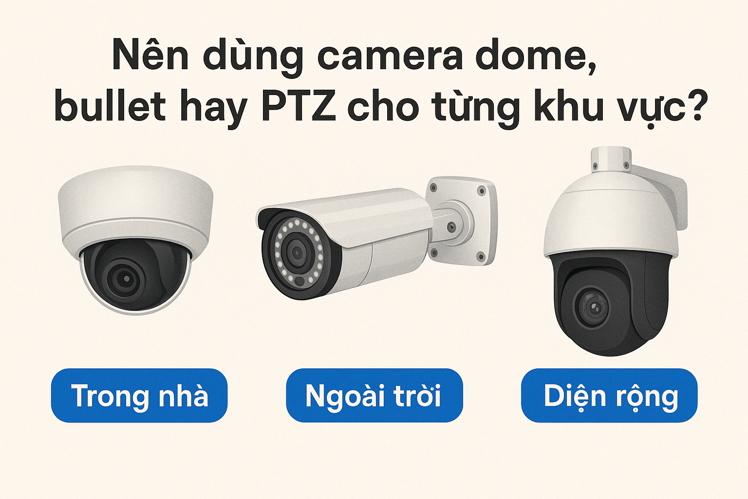 Nên dùng camera dome, bullet hay PTZ cho từng khu vực?